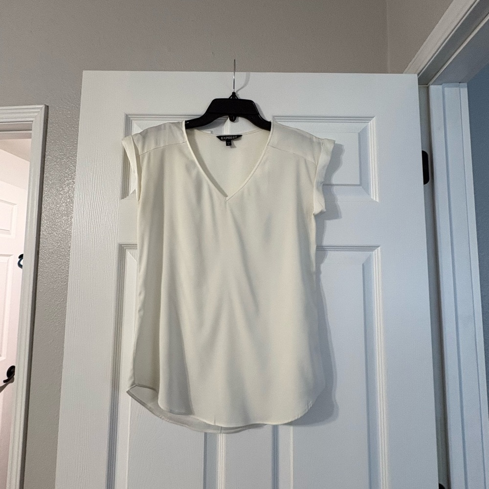 Express Cream Cap Sleeve Satin Blouse